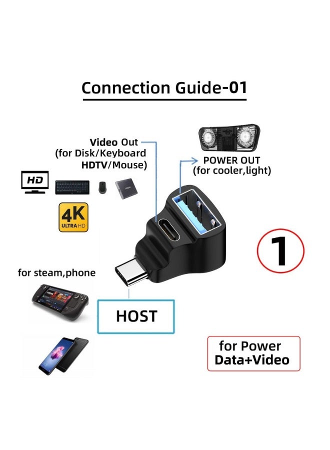 fantasize محول 2 في 1 USB C إلى USB 3.0/USB C أنثوي 20Gbps PD100W 4K60Hz لفصل الإشارة للتلفاز عالي الدقة/القرص/لوحة المفاتيح/الفأرة يدعم الطاقة للمبرد والإضاءة - Image 4
